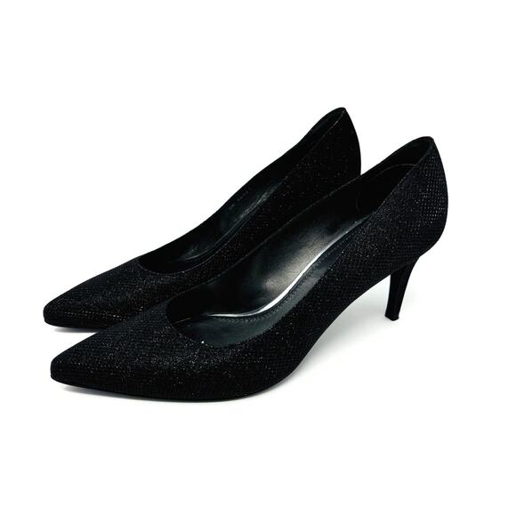 Stuart Weitzman Pinot Black Pump Heels, Size 8.5, Fabric Glitter - Picture 2 of 8